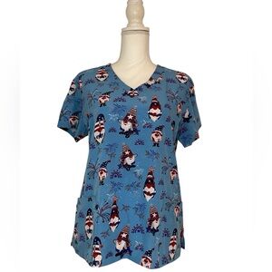 Fourth Of July Gnome Glitter Nursing Medical Scrub Top w/ Pockets Women’s Large
